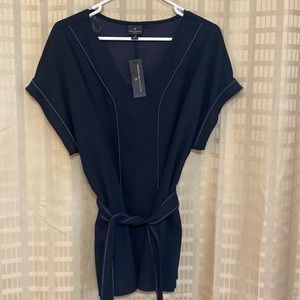 Black shirt sleeve dressy top with belt Worthington Brand